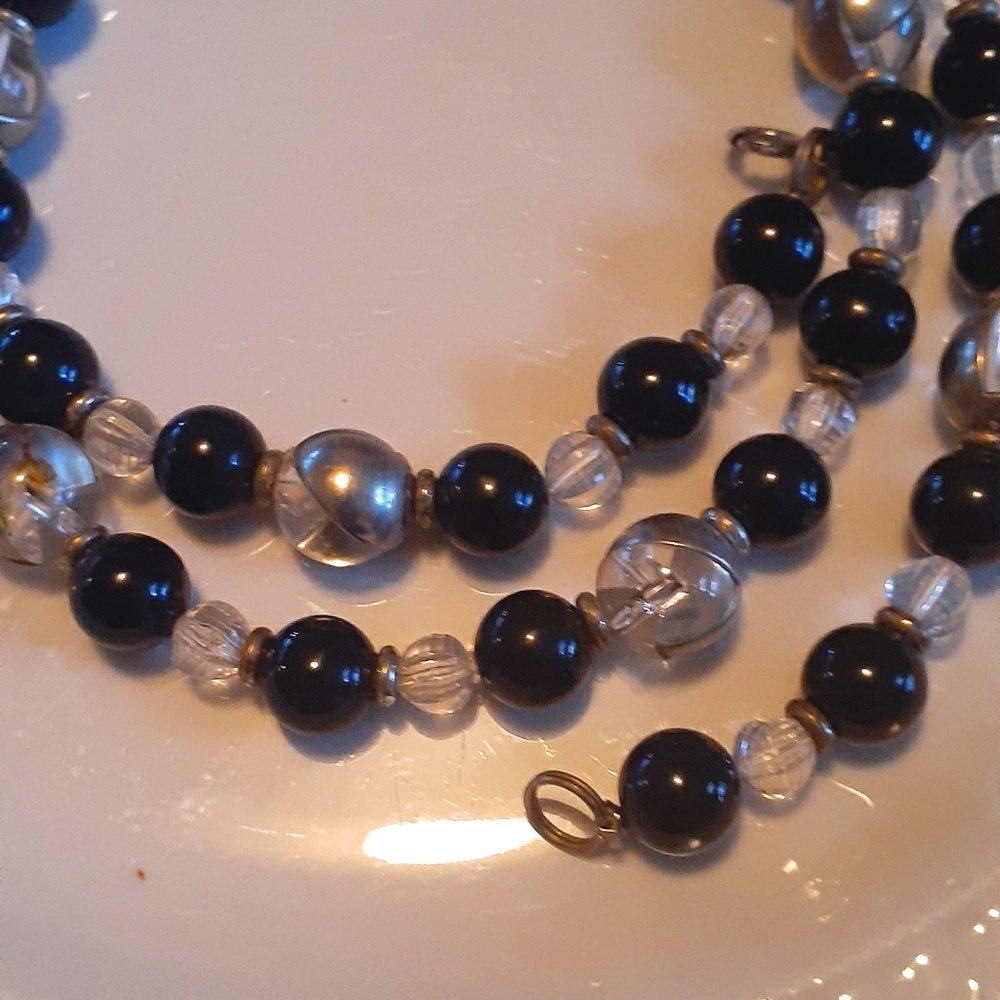 Vintage Black / Clear Faux Pearl Necklace